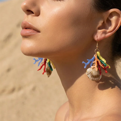 Dopamine Vacation Style Colorful Acrylic Corals Dangle Earrings for Women Bohemian Shell Pendant Earring Summer Beach Jewelry