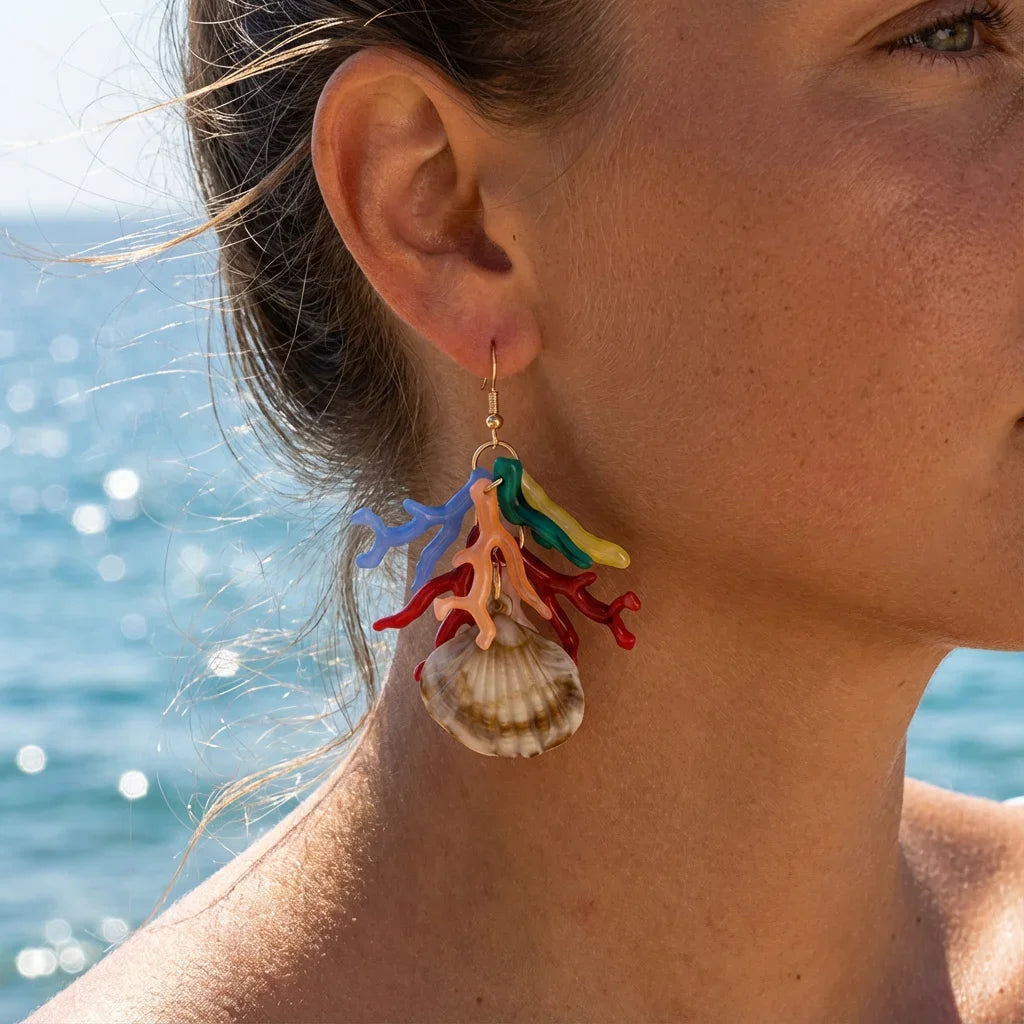 Dopamine Vacation Style Colorful Acrylic Corals Dangle Earrings for Women Bohemian Shell Pendant Earring Summer Beach Jewelry