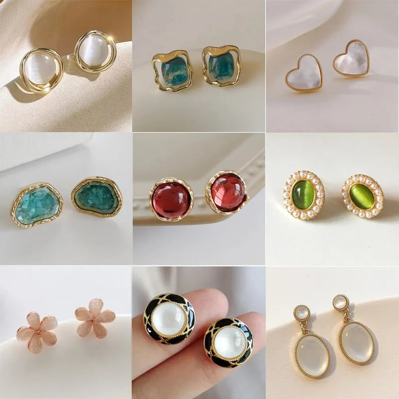 Ear Clip Without Ear Hole Women's Summer Ear Bone Clip Light Luxury Small Opal Heart Resin Stone Earrings Temperament Versatile